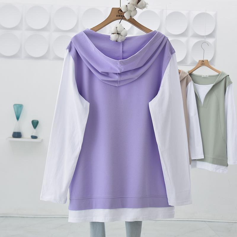 Comfy Fake Two-Piece Hooded Mid-Length Sweatshirt