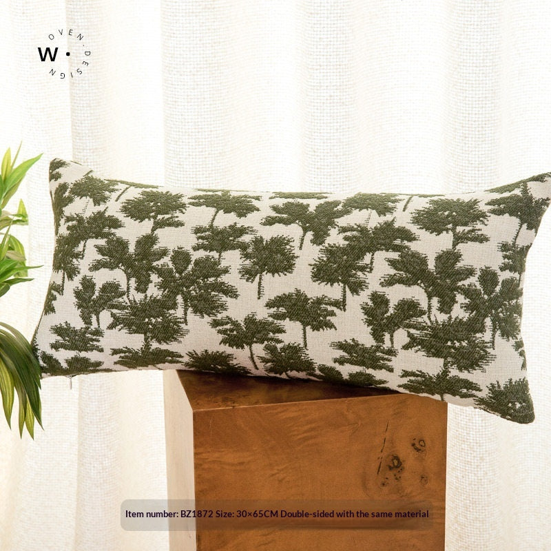 Mori-Style Nordic Forest Green Sofa Throw Pillow - Botanical Geometric Design