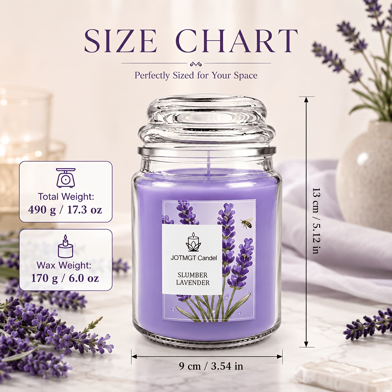 2‑Piece Lavender & Cherry Blossom Scented Candle Set – Single Wick, Ultra‑Long Burn
