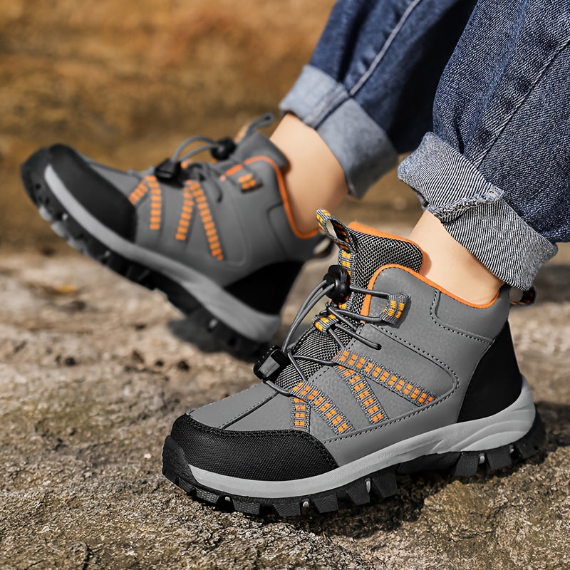 Boys Mid-Top Hiking Sneakers – Non-Slip TRP Sole Outdoor Walking Shoes, Round-Toe