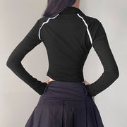 Slim Fit Contrast Braid Stitching Letter Zip Cardigan
