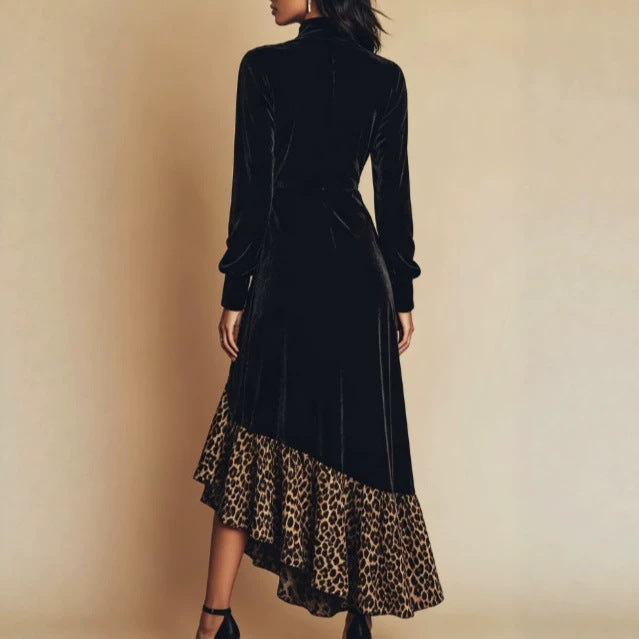 Vintage Leopard Patchwork Zip-Up Western Dress