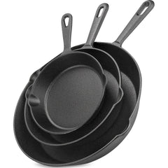 3-piece non-stick cast iron skillet set with drip spout