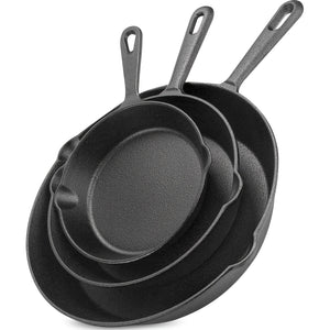 Non-Stick Cast Iron Skillet 3pcs Non-Stick Cast Iron Skillet Set - Drip Spout, Perfect for Holiday Cooking, RV & Campfire Meals