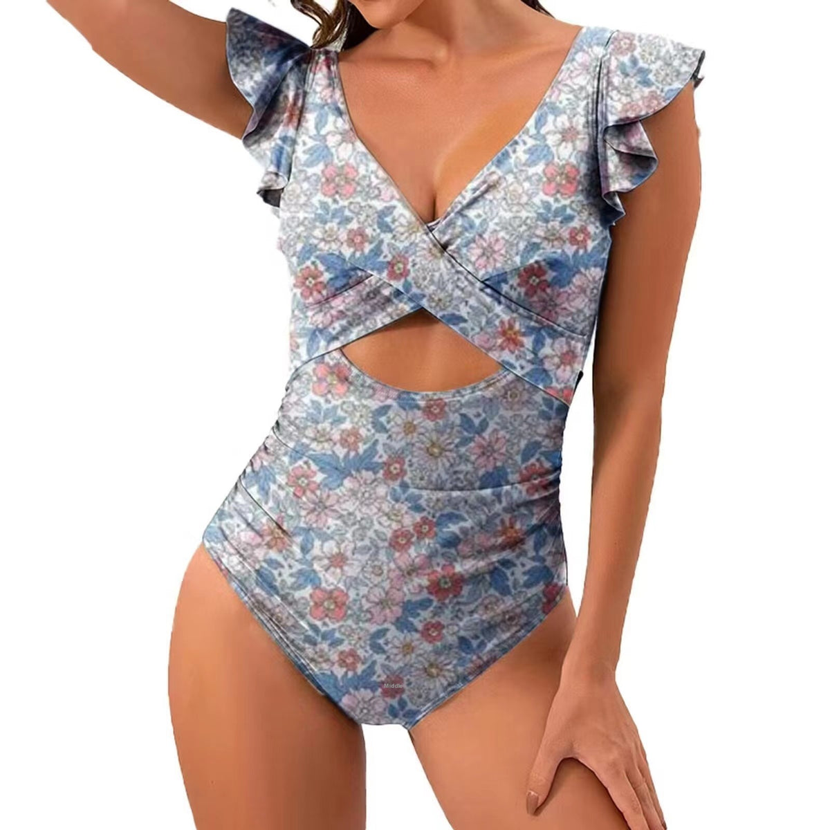 Color Block Flounce Tummy Control One-Piece Swimsuit