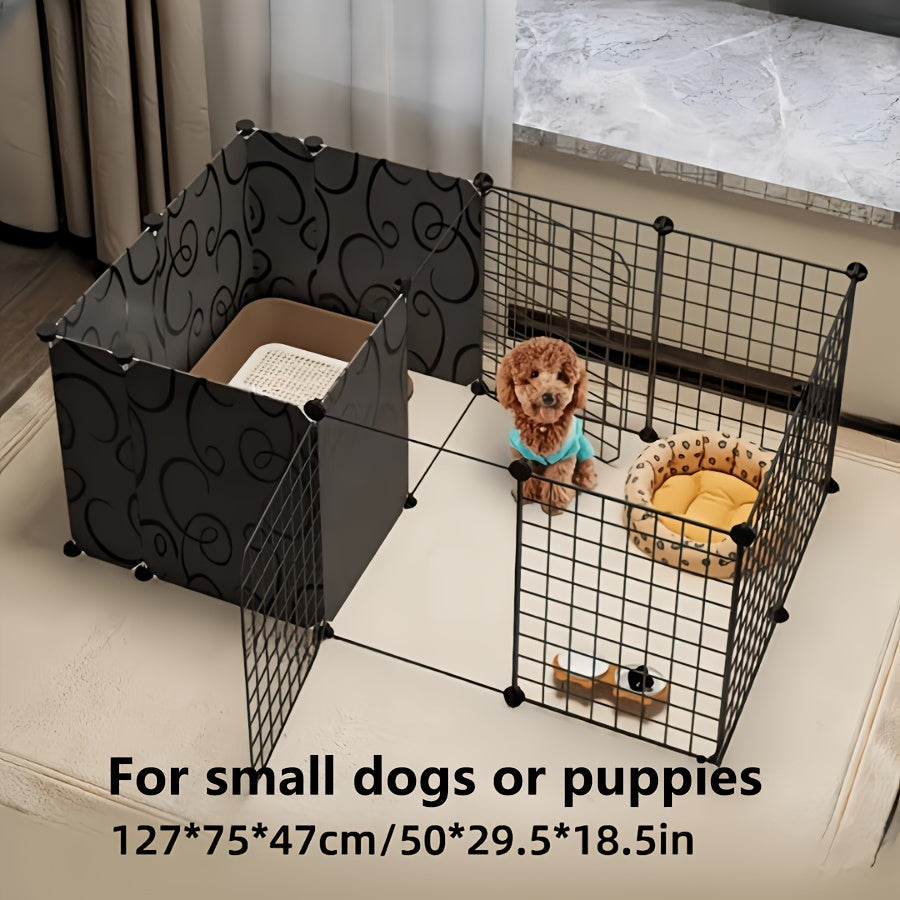 Indoor Iron Dog Pen Kit - Spacious pet containment space with crate, toilet training enclosure and dog house with toilet for small breeds!
