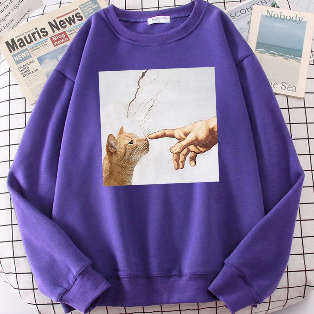 Cute Cat Print Long Sleeve Streetwear Sweatshirt