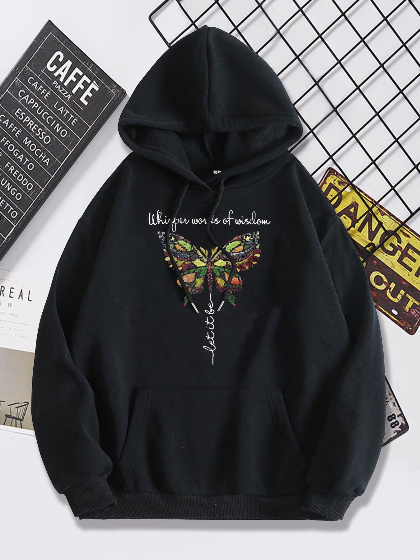 Cozy Butterfly Print Brushed Oversized Hoodie