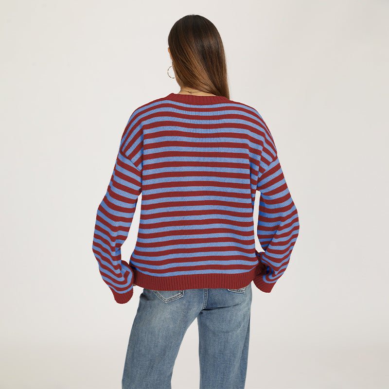 Loose-fitting Striped Knit Top Sweater for Women