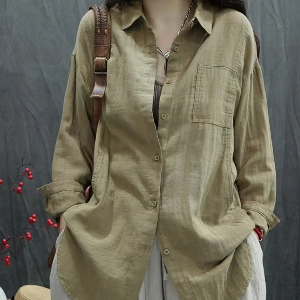 Women's Solid-color Long Sleeve Blouse