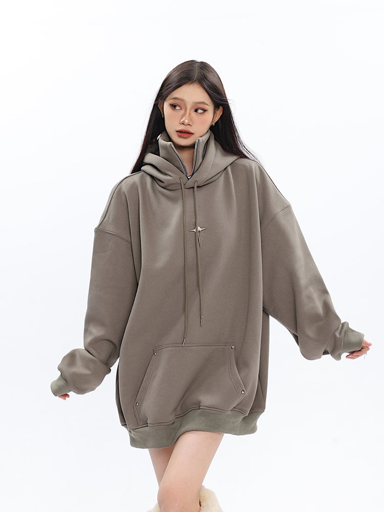 Edgy Metal Hooded Sweatshirt - Cozy Loose Fit Hoodie