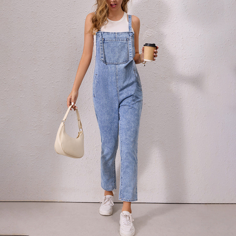 Casual Loose Denim Suspender Pants for Women