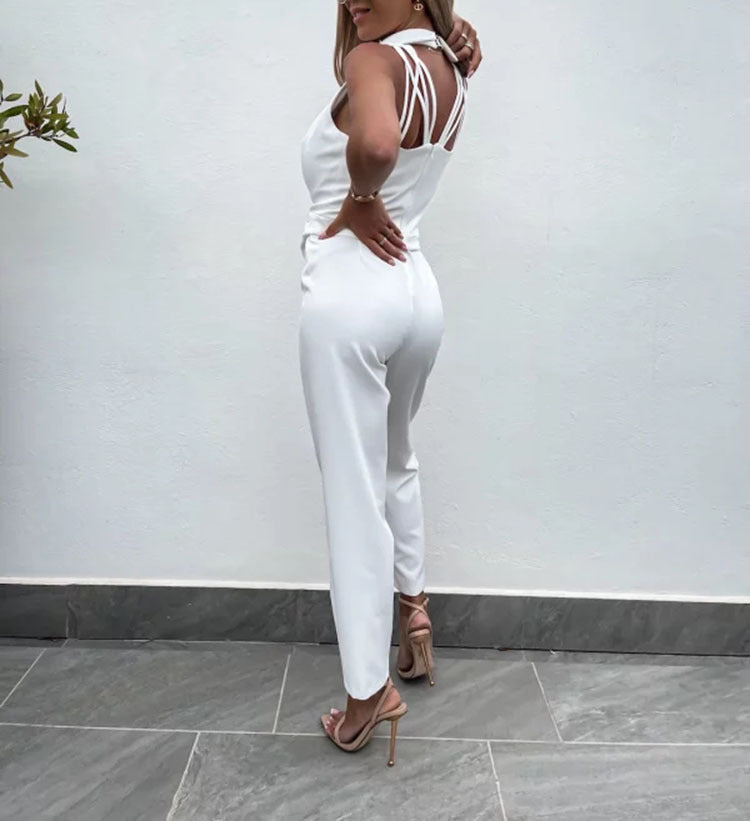 Women's Summer Solid Color Slim Fit Backless Fashion Jumpsuit