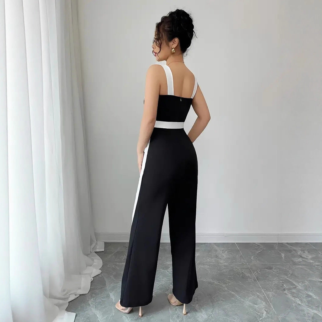 Women's Colorblock Suspender Jumpsuit Streetwear Romper