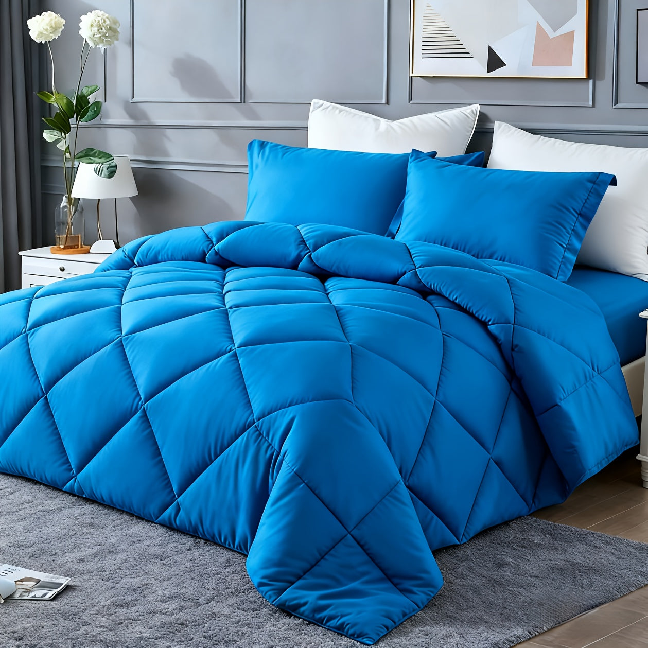 3pcs Solid Colour Checkered Comforter Set - Soft Fabric, Lightweight, All-Season, Twin/Queen/King Size Bed In A Bag, Quilt Set with Breathable Fabric And Easy Care
