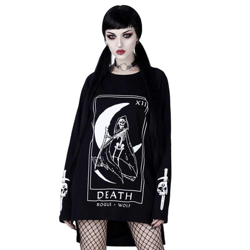 Gothic Dark Moon Letter Print Oversized Punk Sweater