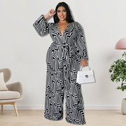 Elegant Long-Sleeve Straight-Leg Plus Size Jumpsuit