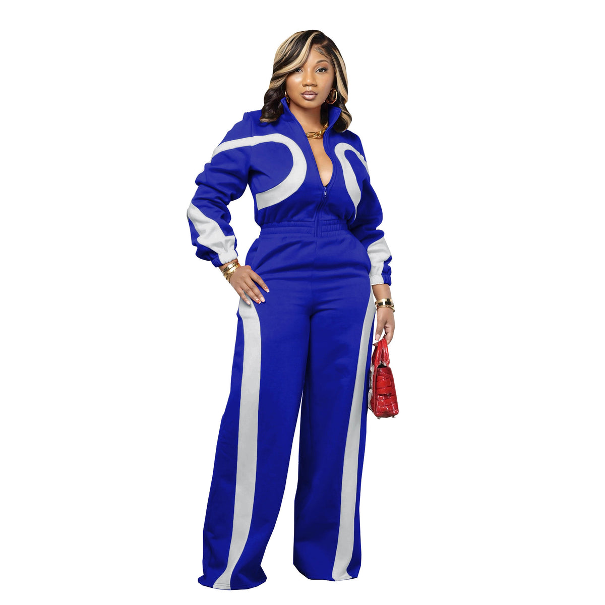 Women's Color Block Active Long Sleeve Jumpsuit