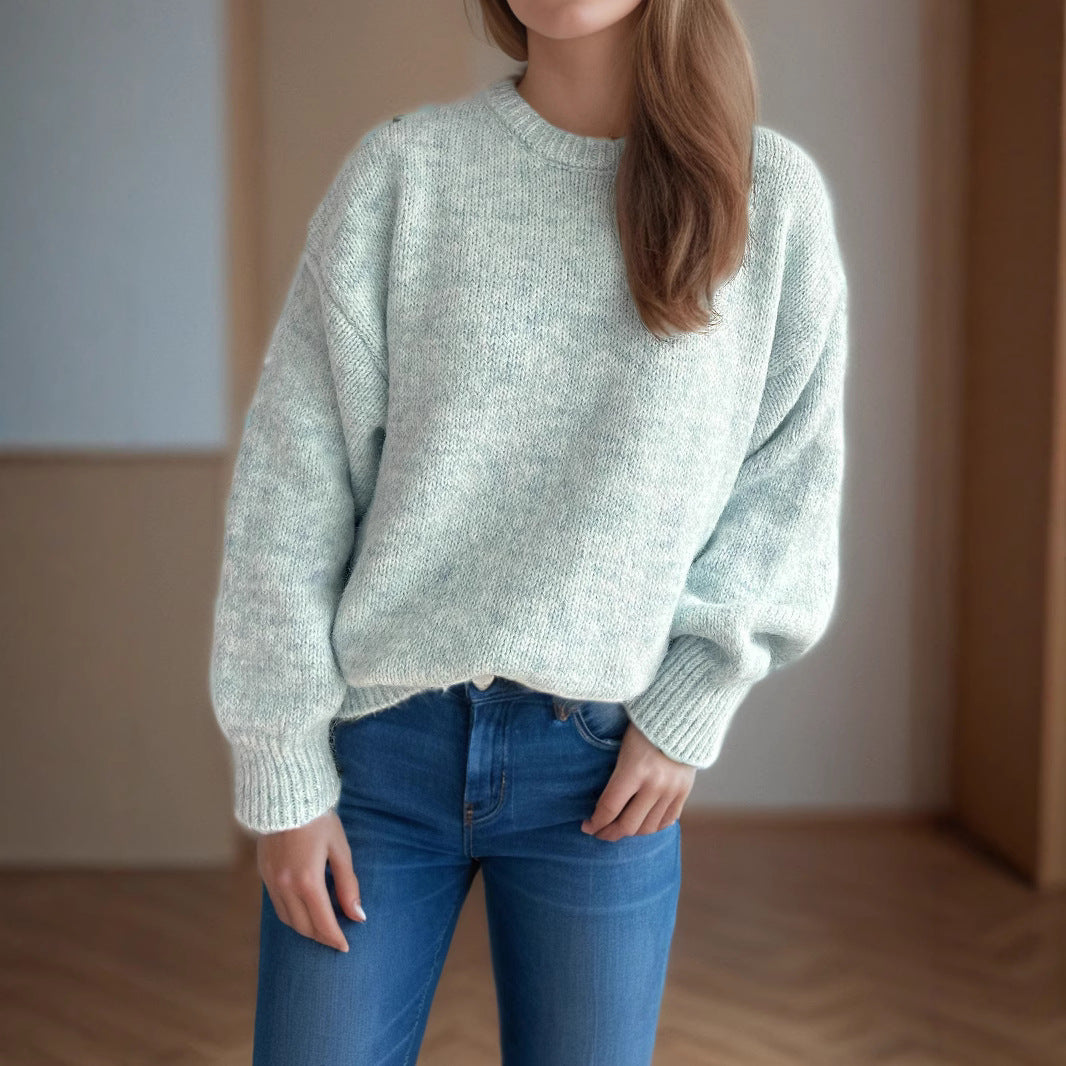 Womens Loose-fitting Crew-neck Sweater for Fall and Winter
