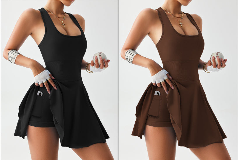 Anti-Exposure One-Piece Tennis Skirt with Pockets