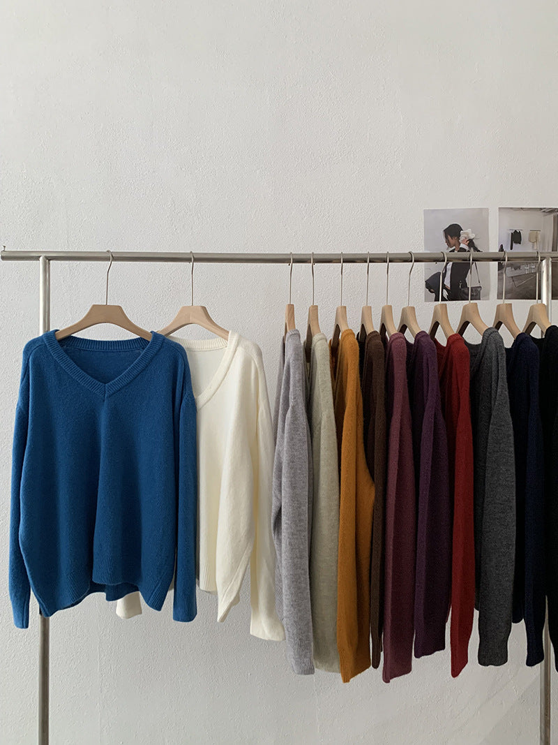 Soft and Cozy V-neck Long-sleeve Versatile Knit Sweater