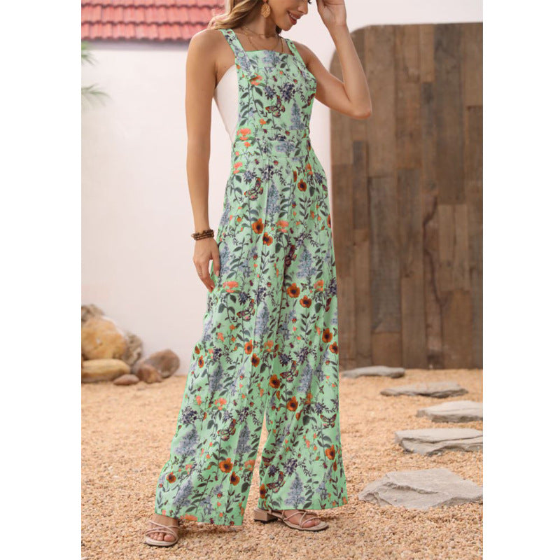 Floral Print Button Wide Leg Jumpsuit