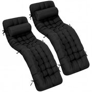 Outdoor Lounge Chair Cushion 66x21x4 Inches Waterproof and Fade Resistant Courtyard Pool Lounge Chair Cushion Headrest Strap Replacement Rocking Chair High Back Chair (black, 2pcs Set)