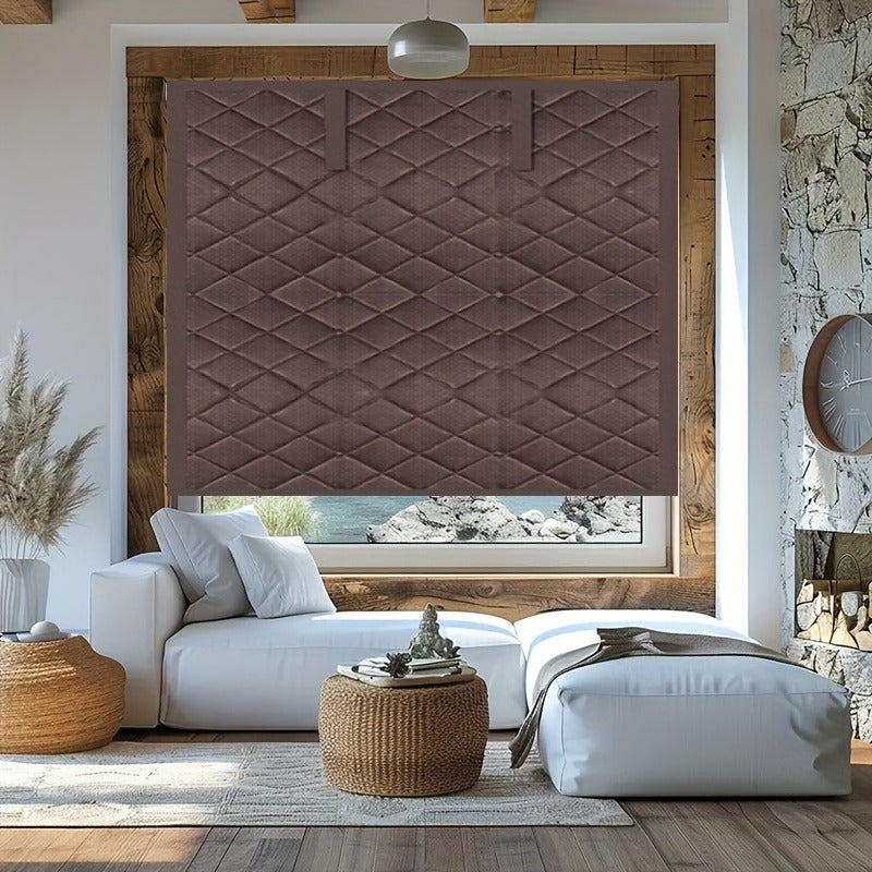 Magnetic Thermal Insulated Door Curtain, Diamond Grid Thick Cotton, Windproof Soundproof Drape, Roll Up Design, Winter Cold Protection