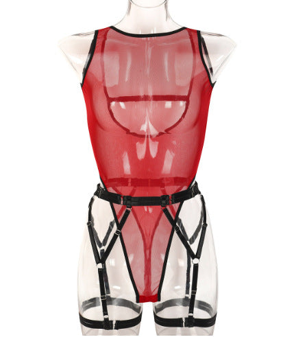 Colorblock Backless Mesh Jumpsuit