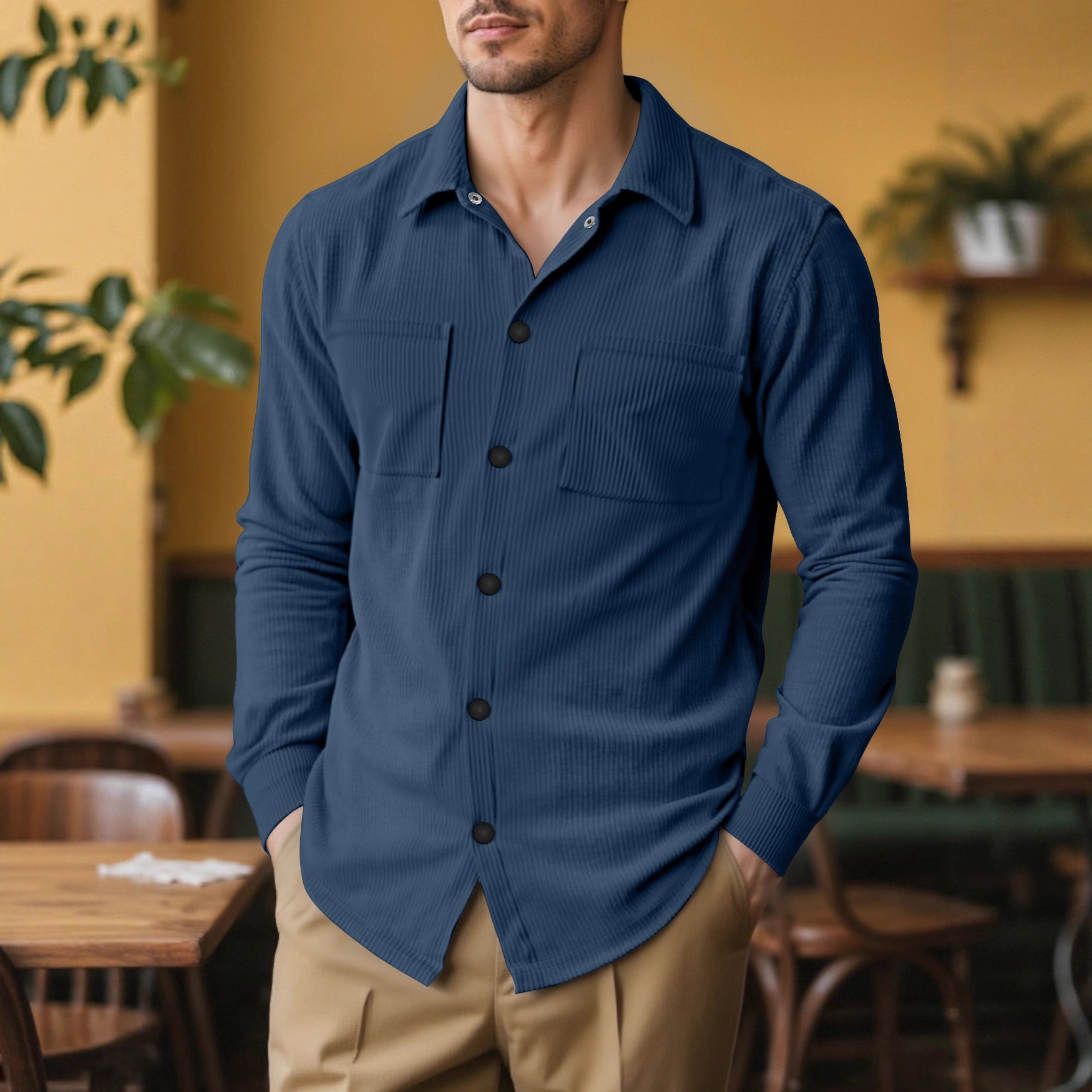 Casual Fashion Polo Collar Multi-pocket Jacket Top