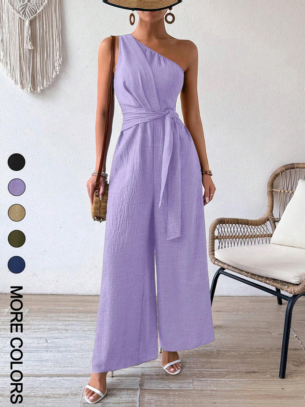 Women's Casual Wide-Leg Jumpsuit with Belt