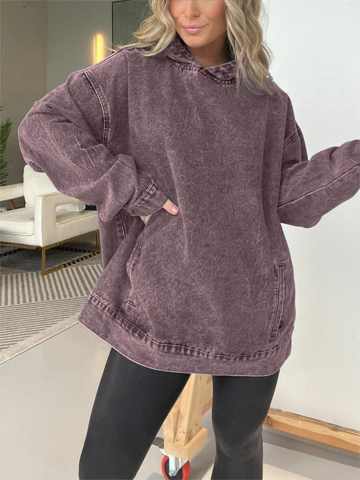 Women's Loose Hooded Denim Pullover Streetwear Hoodie