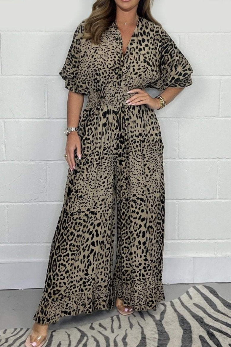 Leopard Print Casual Wide-Leg Jumpsuit