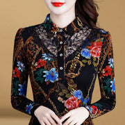 Women's Casual Lace Printed Fleece Warm T-shirt