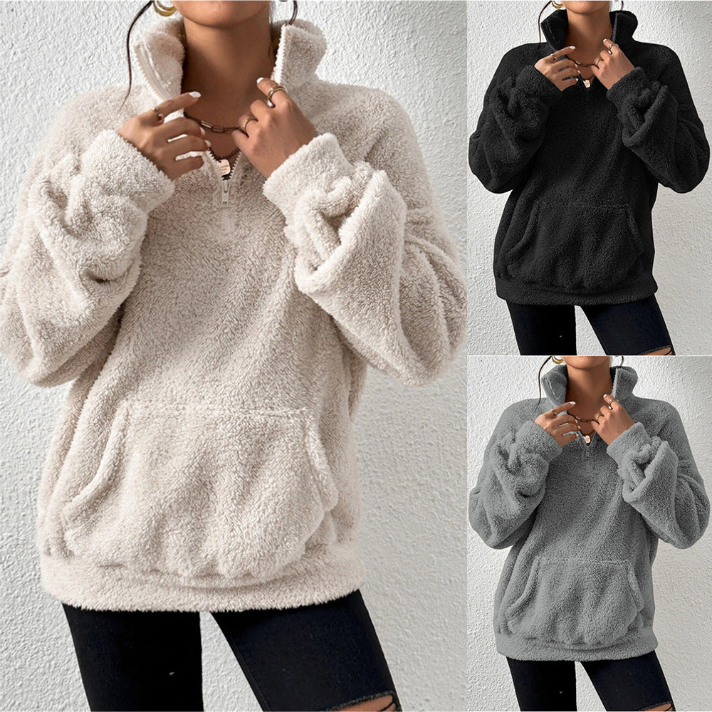 Autumn And Winter European And American Velvet Stand Collar Sweater