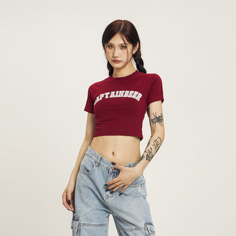 Retro American Crop Top Vintage Short Sleeve Summer Tee