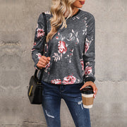 Floral Print Dark Gray Pullover Sweatshirt – Casual Crew‑Neck Top