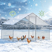 Silvery Metal Chicken and Rabbit Coop with Waterproof PE Cover – 5.1 ft L x 6.5 ft W x 6.5 ft H