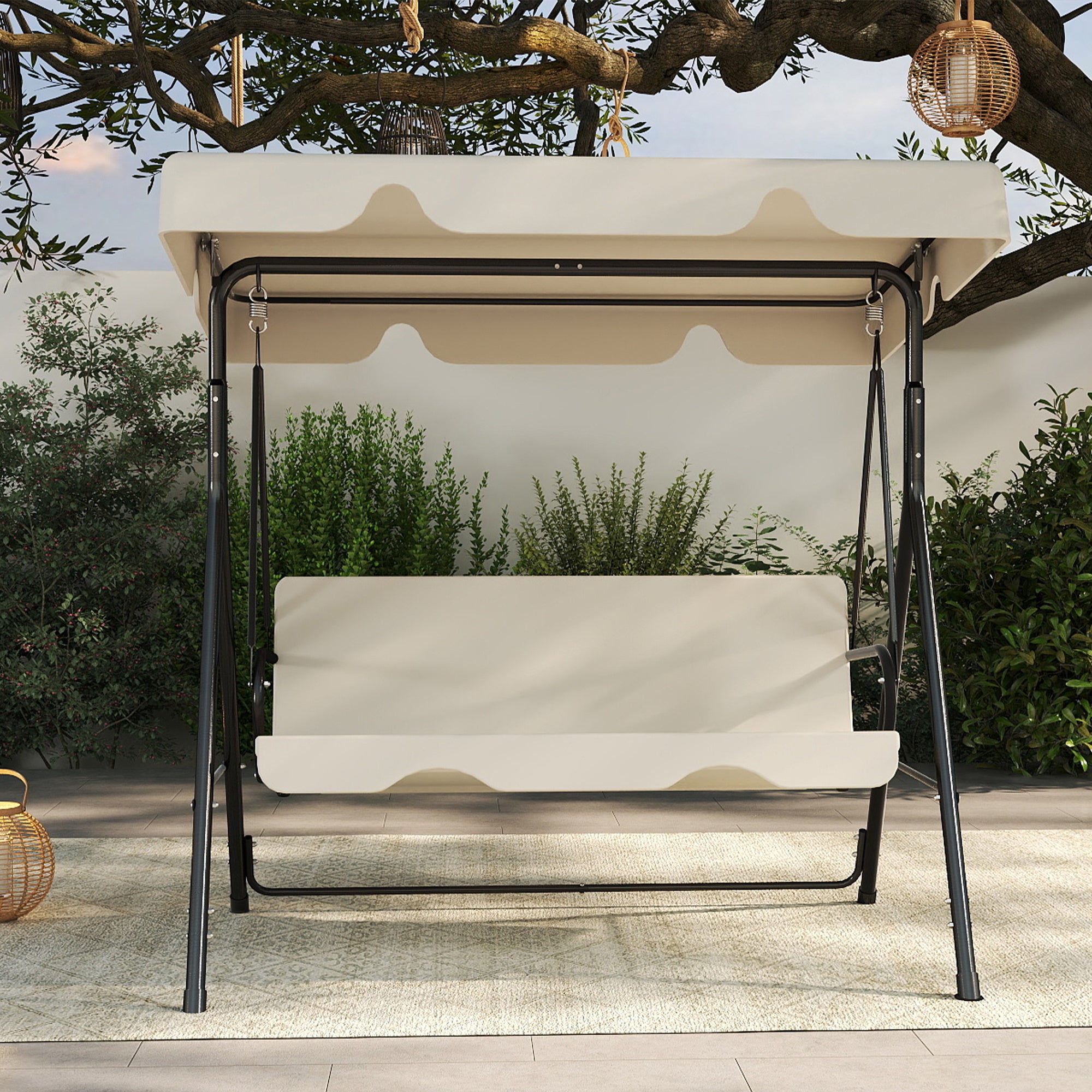 Outdoor Porch Glider Swing with All Weather Covered Canopy,Rust Proof Heavy Duty Stand and Adjustable Bracket, Perfect Patio Furniture Deal for Garden, Lawn, or Backyard Relaxation