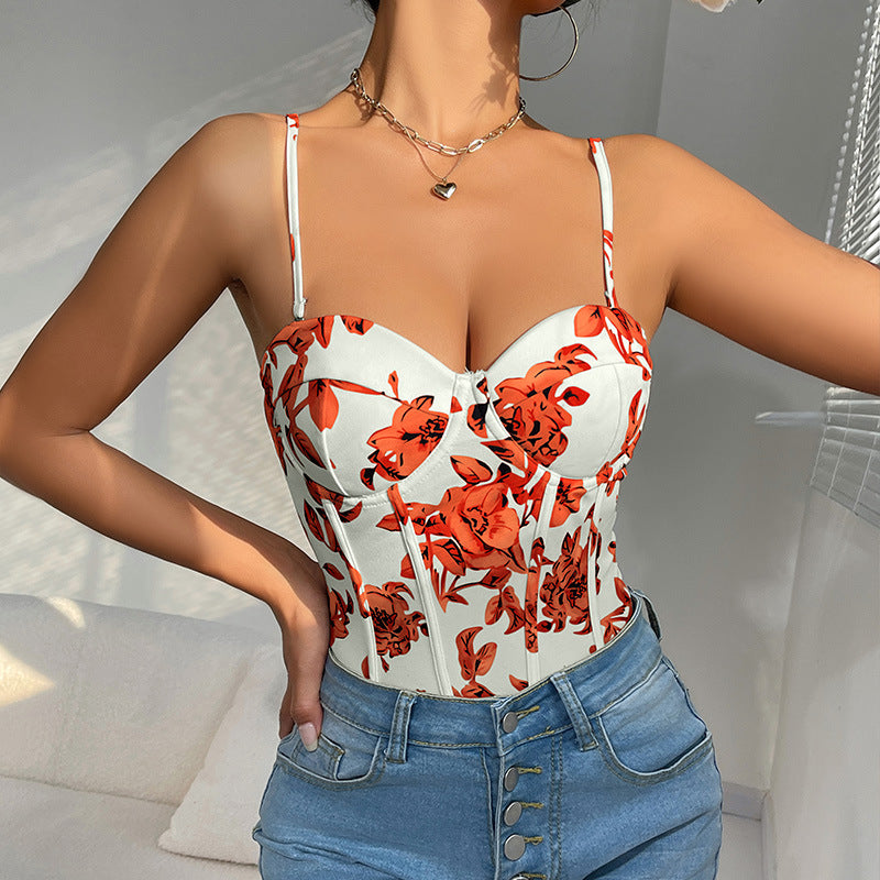 Retro Print Slim-Fit Camisole Jumpsuit