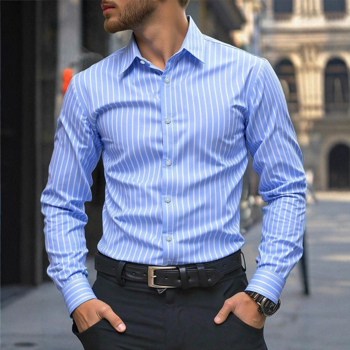 Men's Casual Simple And Fashionable Long-sleeved Shirt