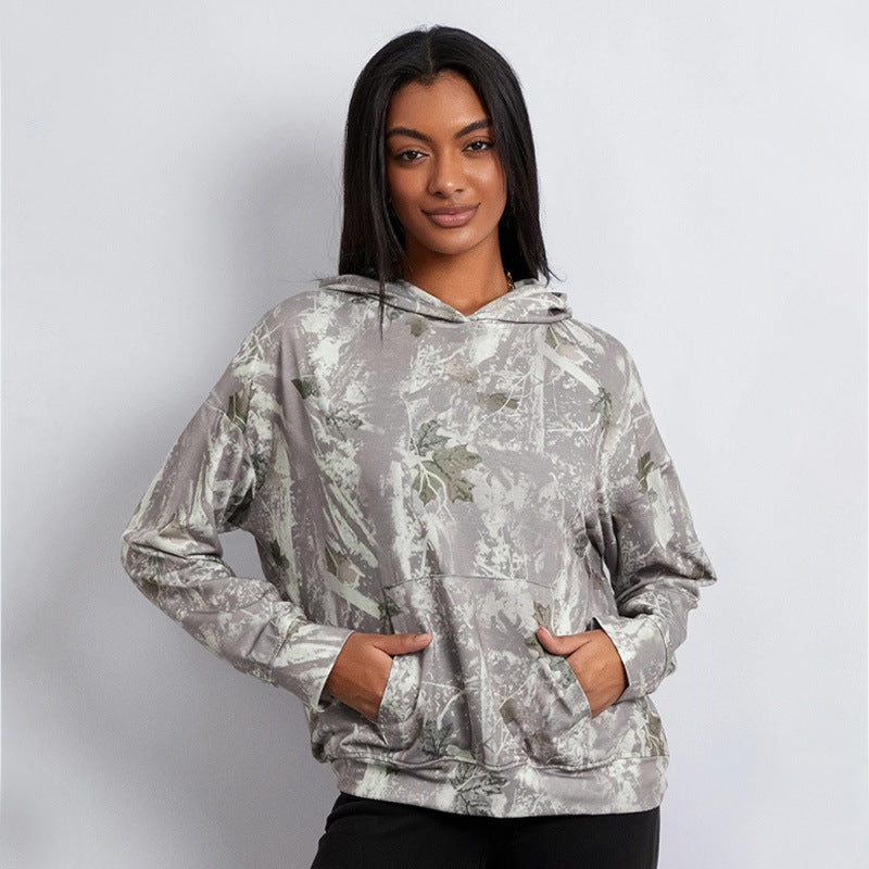Women's Loose Camouflage Maple Leaf Hoodie