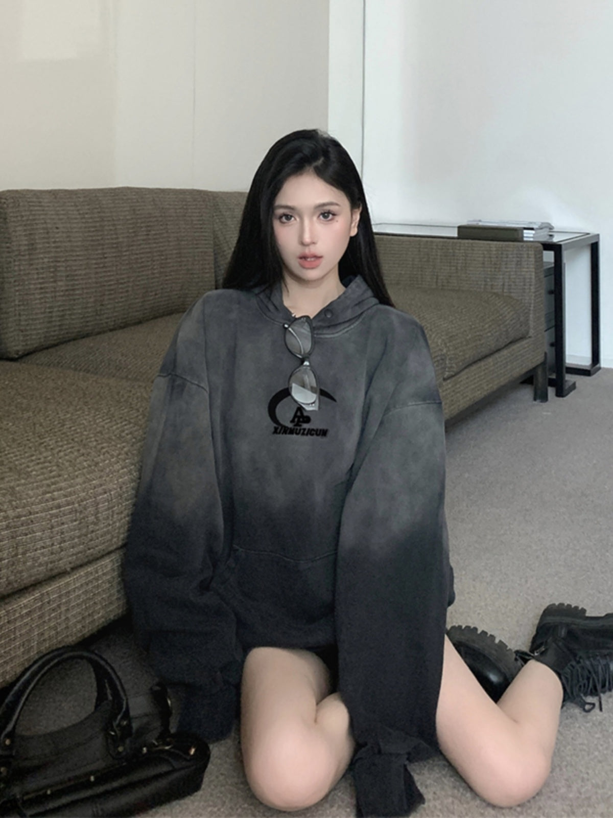 Plush Gradient Velvet Hoodie for Women