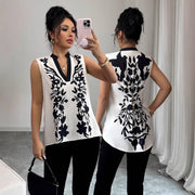 Womens Sleeveless Top With A V-neck And A Stylish Printed Design