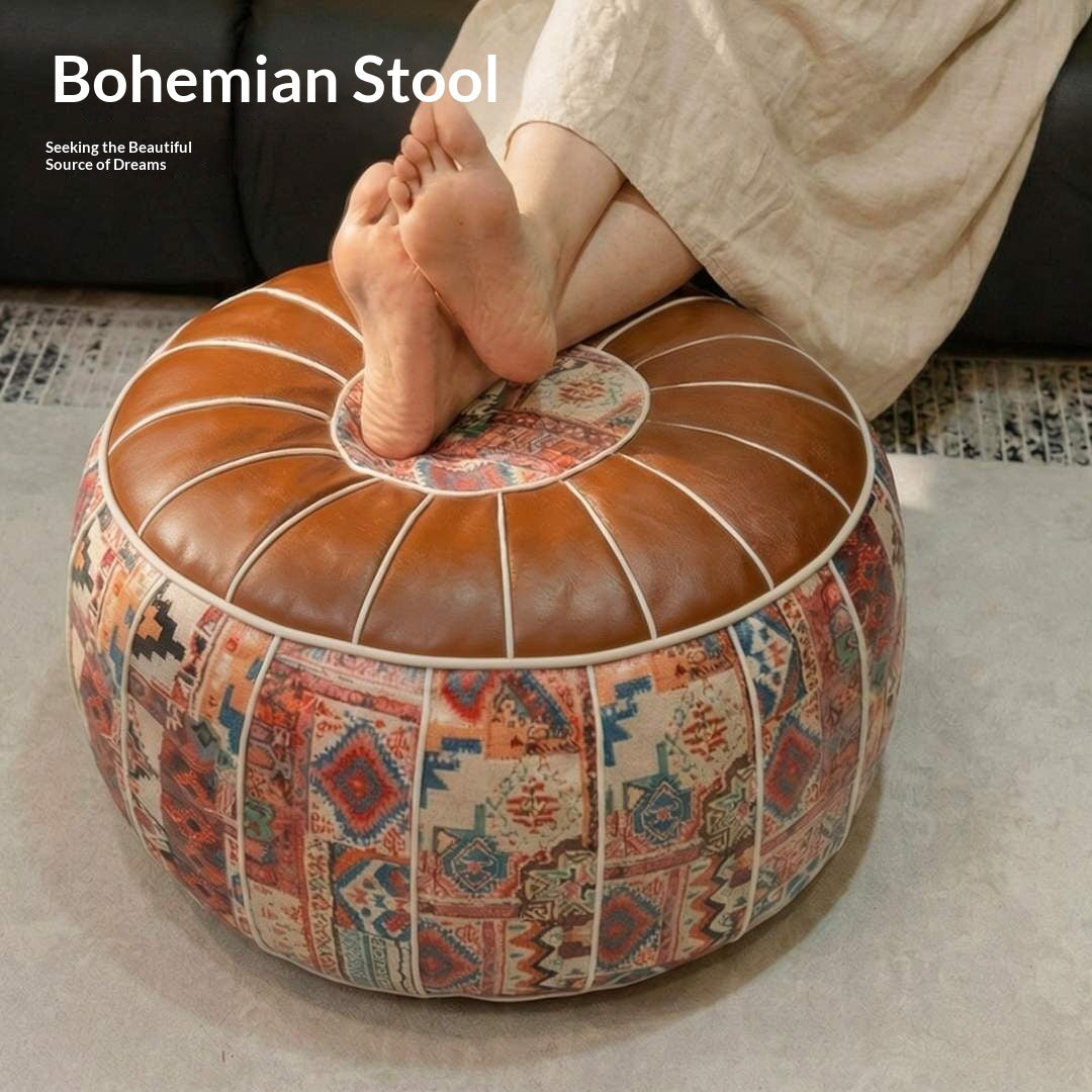 Large-capacity Old-clothing-filled Leather Stool