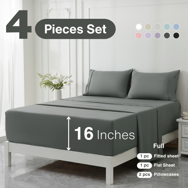 3/4pcs 18 Inch Extra Deep Pocket Bed Sheets Sets, Fits Deep Mattress, Breathable & Cooling Bed Sheets, Hotel Luxury Bed Sheet Set