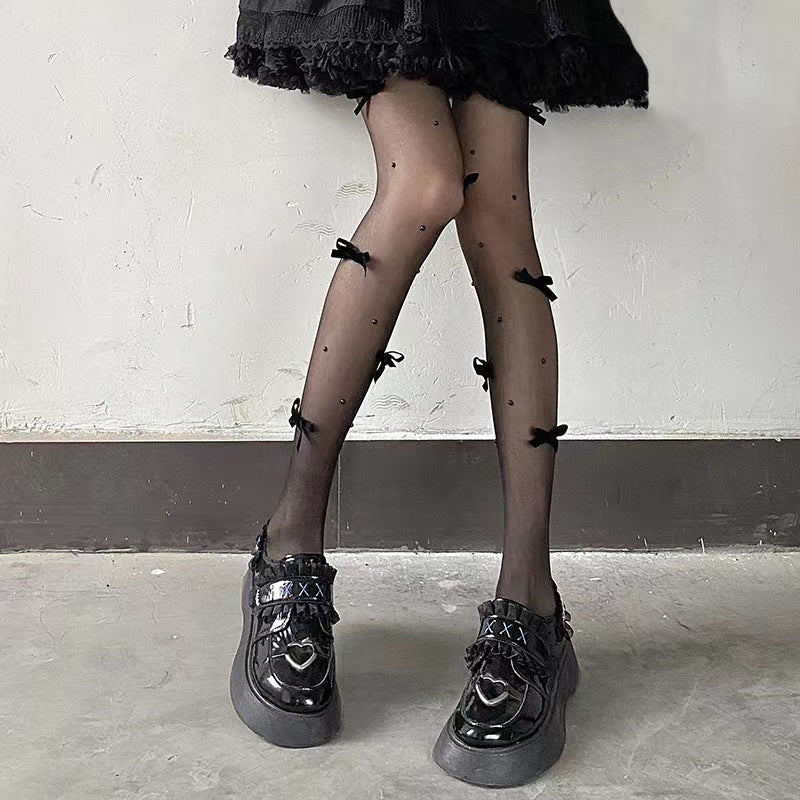 Bow Pearl White Stockings Lolita Leg Shaping Pantyhose