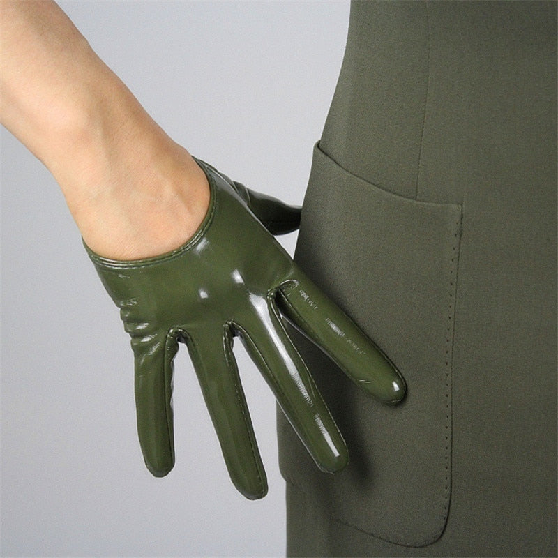 Warm Short PU Leather Gloves for Women