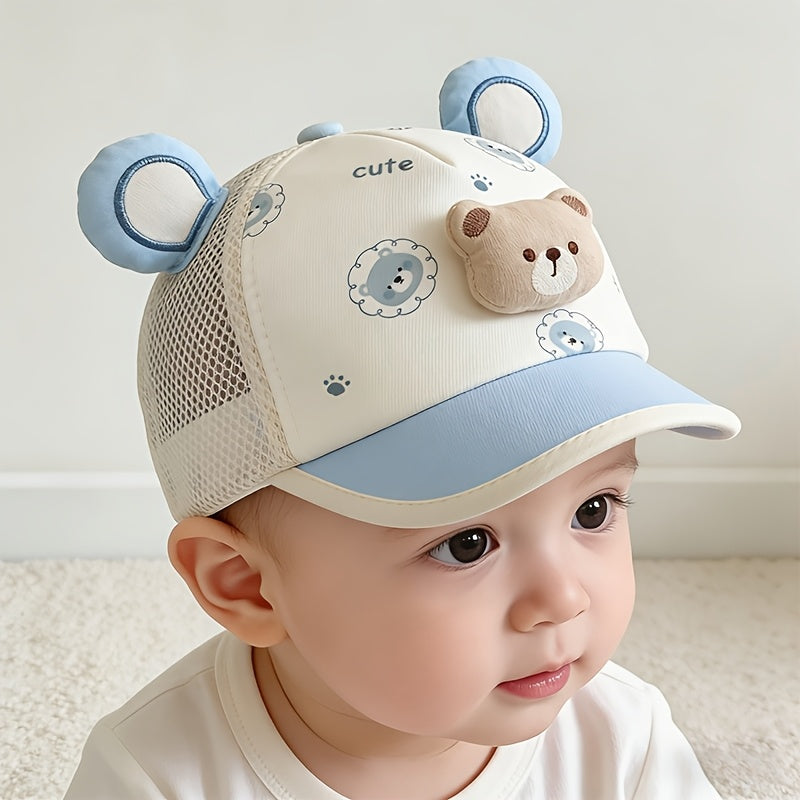 Baby Baseball Cap with Bear Print in Lightweight Fabric
