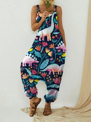 Cute Plus Size Animal Print Casual Beach Romper Overalls